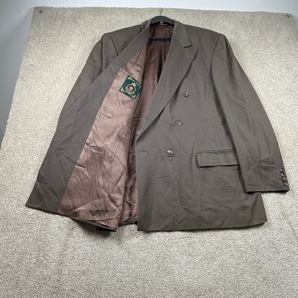 Patrick James Mens 44L Brown‎ Double Breasted Blazer Suit Jacket Wool